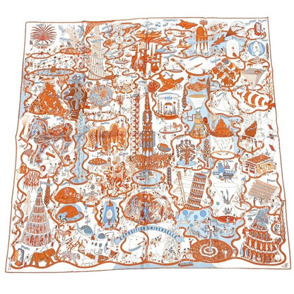 Hermes Scarf Carre 90 Exposition Universelle Silk With Orange Box