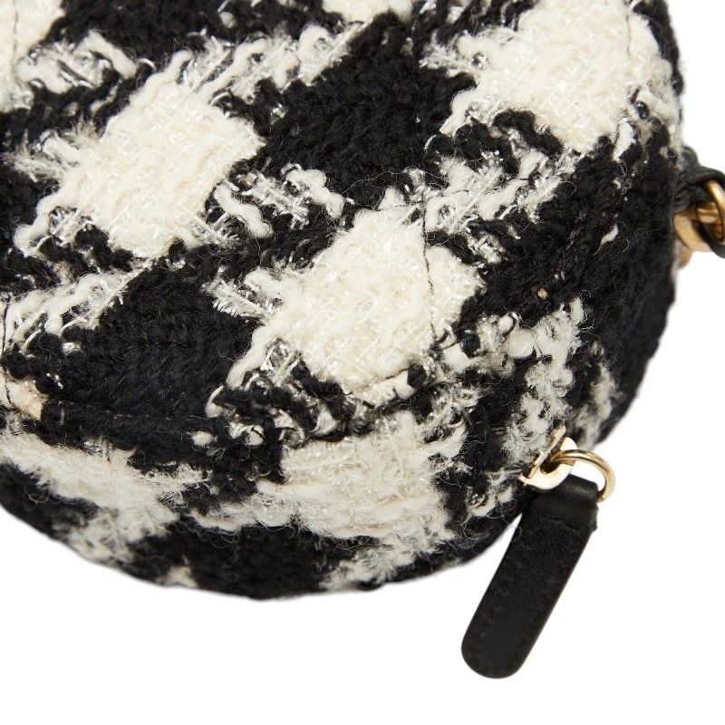 Chanel Coco Mark Chain Shoulder Bag Black White Tweed Leather Women's Chanel
