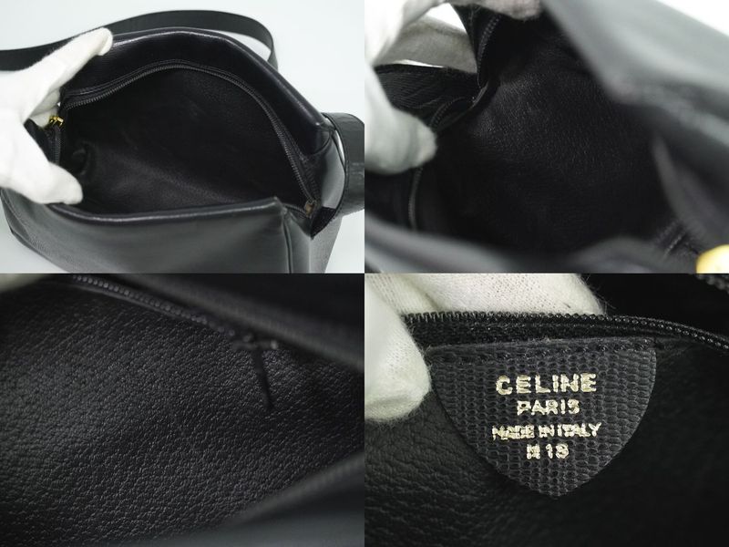 Authentic Celine Leather Shoulder Bag Pochette Black Bag Pre-owned [follow-up