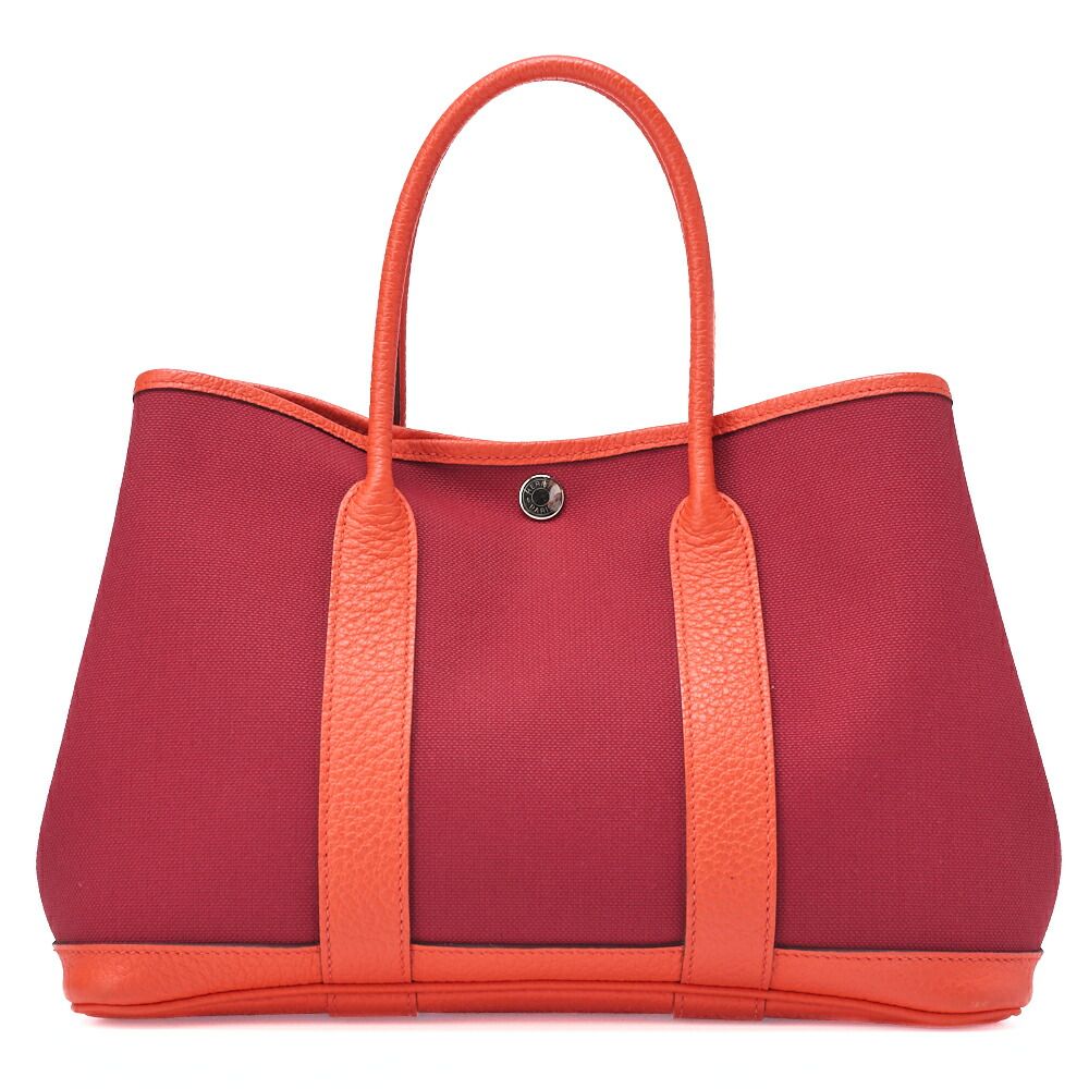 Hermes Garden Party TPM Tote Bag Toile Officier Rouge Grenat X Orange Poppi