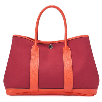 Hermes Garden Party TPM Tote Bag Toile Officier Rouge Grenat X Orange Poppi
