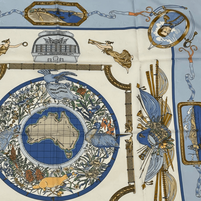 Hermes Carre 90 LE Geographe Geographer Blue And Multicolor 100% Silk