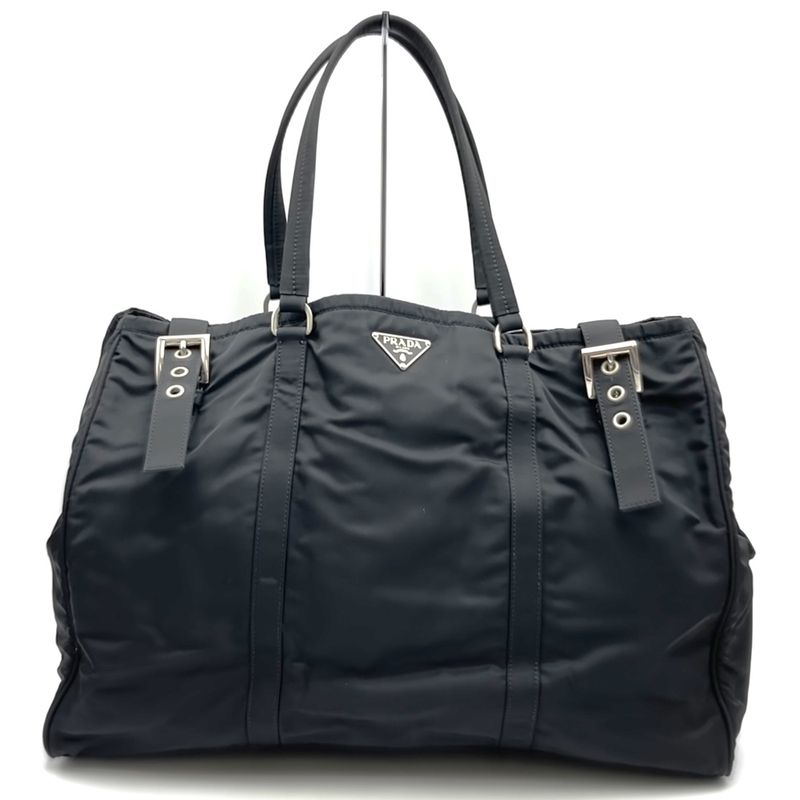Prada Tote Handbag Black Nylon Tessuto Women Men Fashion Vintage