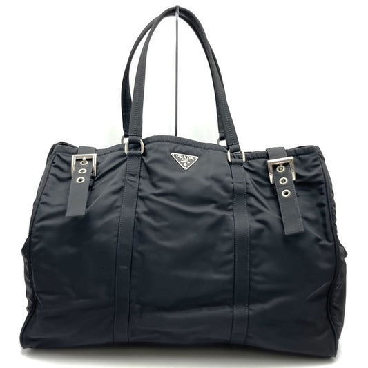 Prada Tote Handbag Black Nylon Tessuto Women Men Fashion Vintage