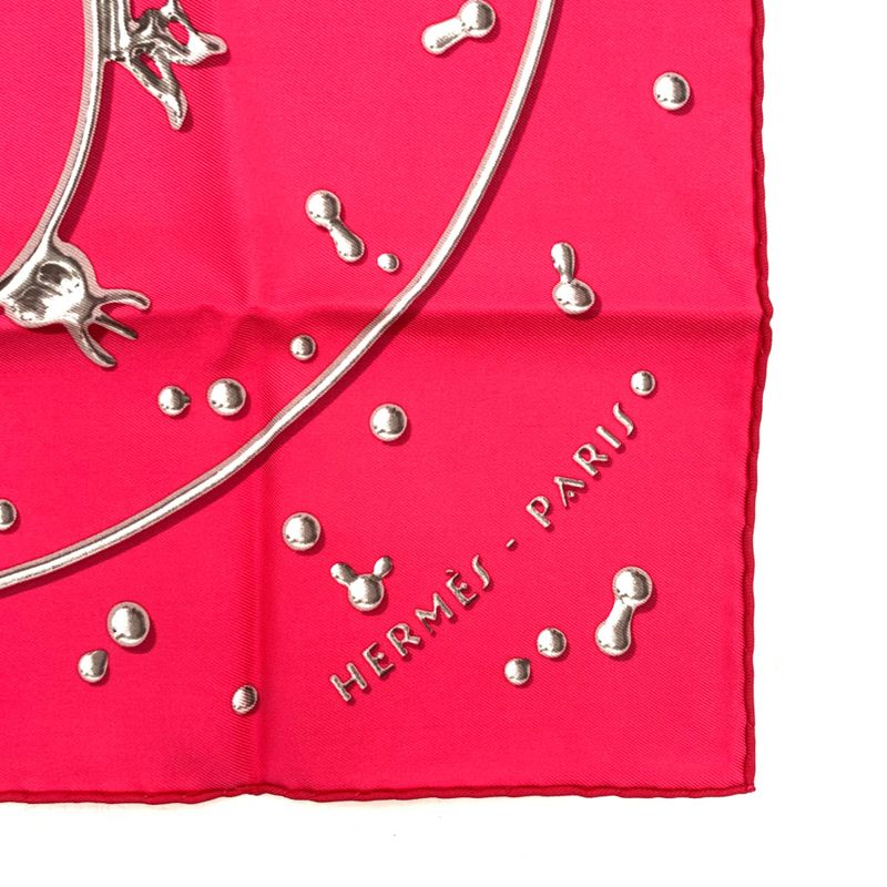 Hermes Carre 45 VIF Argent Silver Drops 100% Silk Pink Scarf