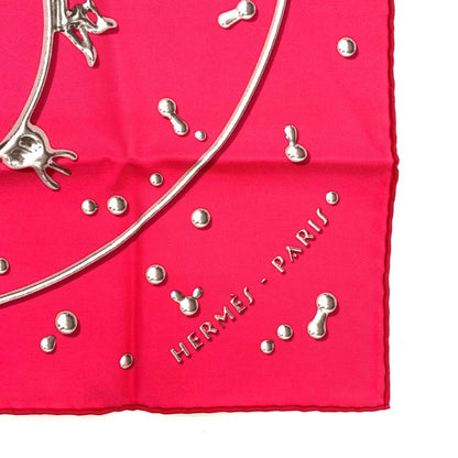 Hermes Carre 45 VIF Argent Silver Drops 100% Silk Pink Scarf
