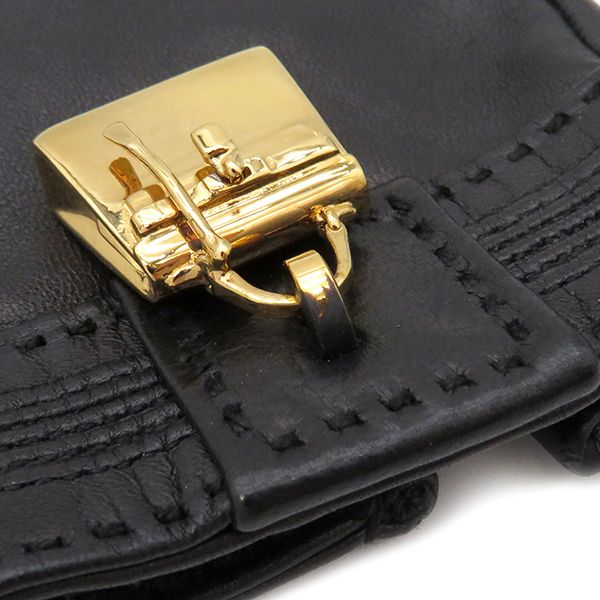 Hermes Gloves Leather Black #6.5 Gold Hardware Black Bolide Kelly [box