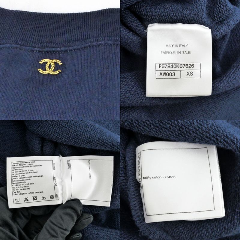 Chanel Short Sleeve Cut And Sew - P57840k07626 Size XS Coco Mark Navy -