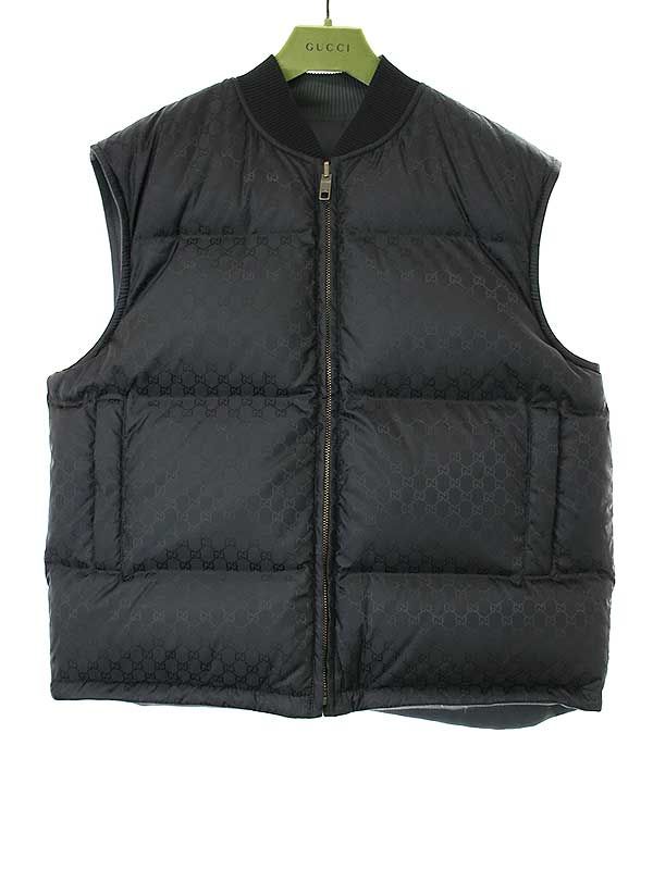 Gucci 24ss Cotton Canvas Reversible Goose Down Vest Gray 50 774339 Z8bq0