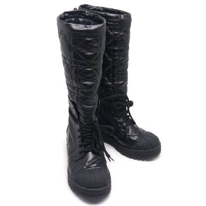 Dior Long Boots Cannage 37 Black Leather Lace Up