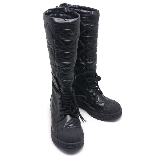 Dior Long Boots Cannage 37 Black Leather Lace Up