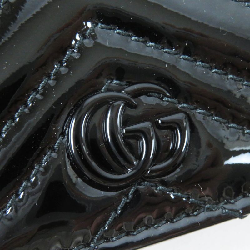 Gucci 466492 GG Marmont Patent Leather Bifold / Compact Wallet Black With Box