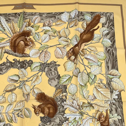 Hermes Carre 90 Casse Noisette Nutcracker Squirrel Pattern Nuts Scarf Silk