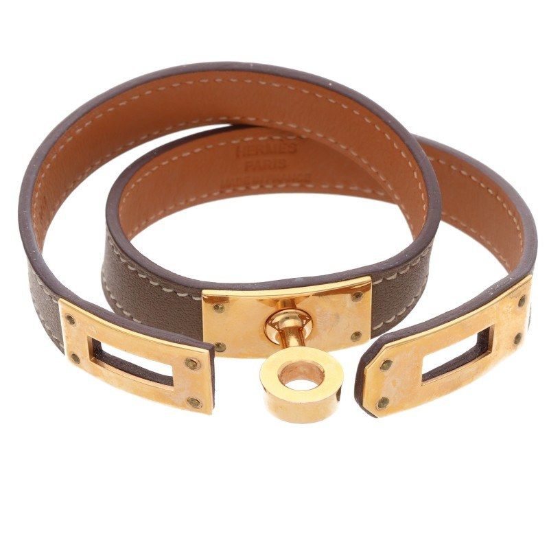 Hermes Kerry Debuture Engraved D Leather Bracelet Ladies T2