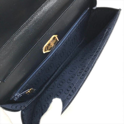 Cartier Sapphire Leather Gold Shoulder Bag Navy Purse