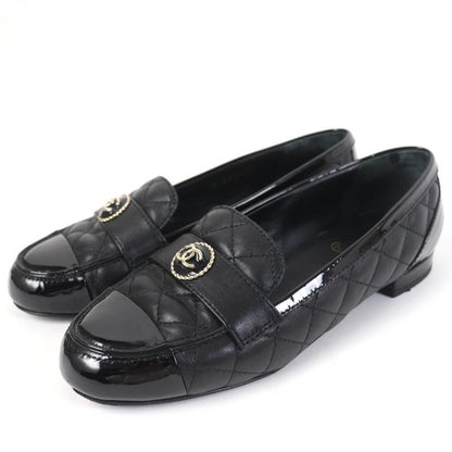 CHANEL 23B G45122 Coco Mark Matelasse Leather Patent Leather Flat Pumps Ballet