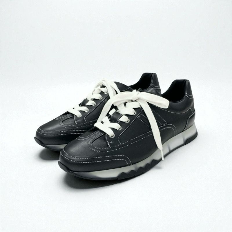 Hermes Trail Sneakers Shoes Leather Black Unused Logo Men's