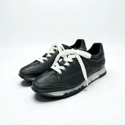 Hermes Trail Sneakers Shoes Leather Black Unused Logo Men's