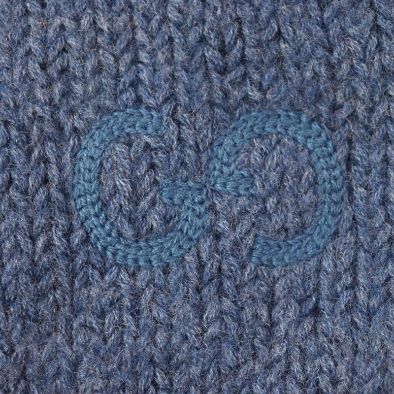 Gucci 636327 100% Wool GG Embroidery Embroidered Crew Neck Knit Sweater Navy