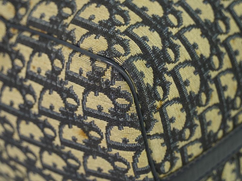 Authentic Christian DIOR Trotter Boston Bag Handbag Travel Bag Canvas Navy