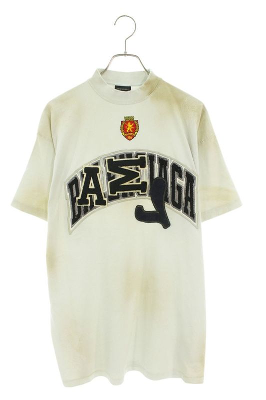 Balenciaga 23SS 739028 Tovn2 Crushed Dust Finish Wappen T-shirt Men 1