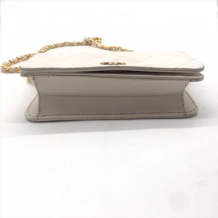Chanel CC Logo Mini Quilted Lambskin Push Lock Chain Shoulder Bag White