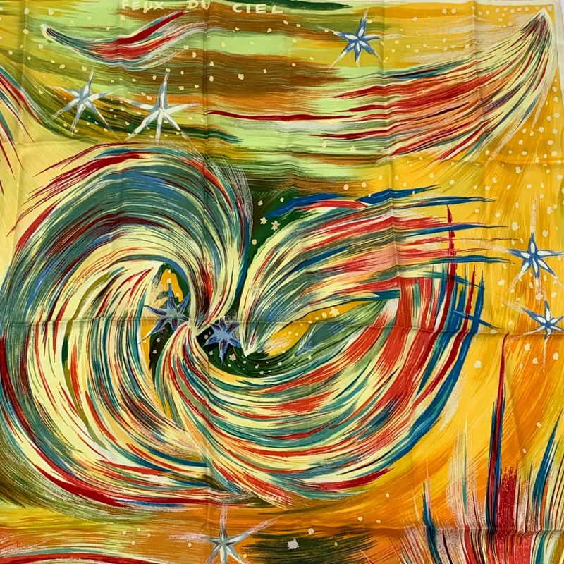 Hermes Carre 90 FEUX DU CIEL Heavenly Fire Scarf 100% Silk Orange Multicolor