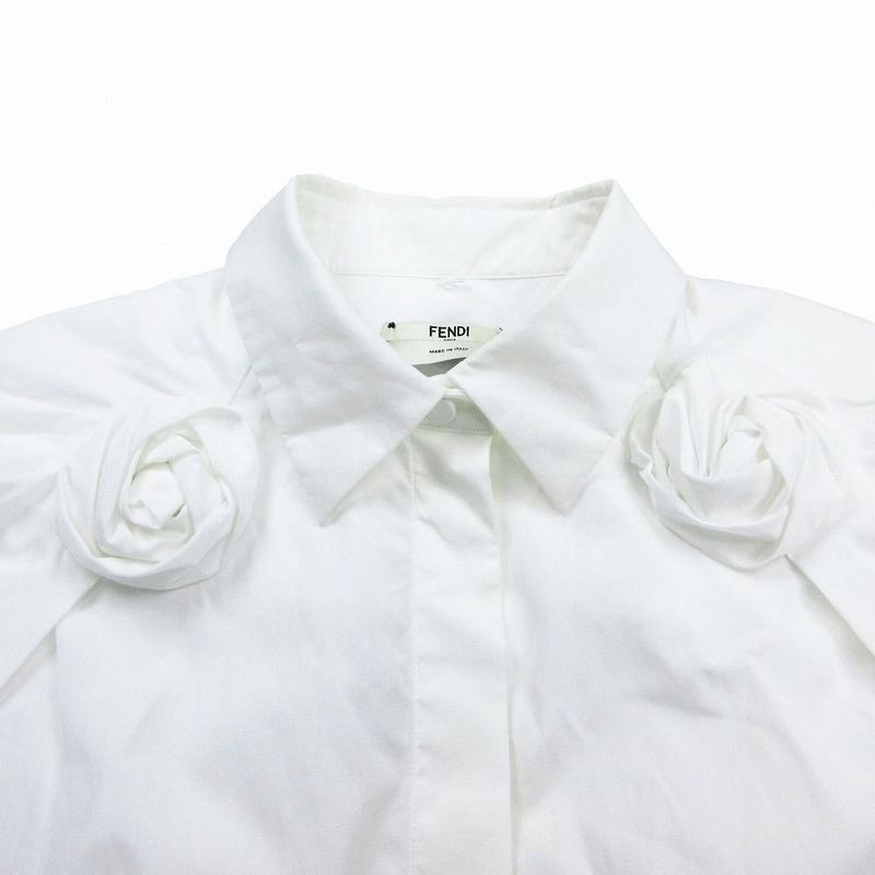 Fendi 12cpf-21-1569 Cape Rose Blouse Shirt Top Long Sleeves White Size M Women's