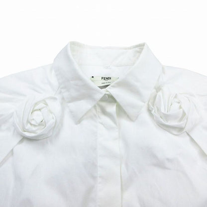 Fendi 12cpf-21-1569 Cape Rose Blouse Shirt Top Long Sleeves White Size M Women's