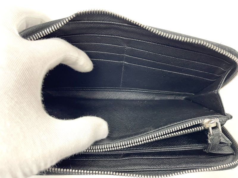 Prada Saffiano Leather Round Zipper Long Wallet Long Wallet Black Made In Italy