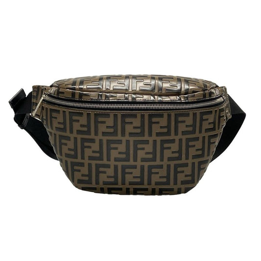 Fendi Waist Pouch Zucca Pattern 7va434 Dark Brown And Black Leather