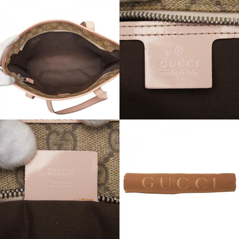 Gucci GG Supreme Handbag Tote Bag 211138 Beige Pink PVC Leather Ladies Gucci