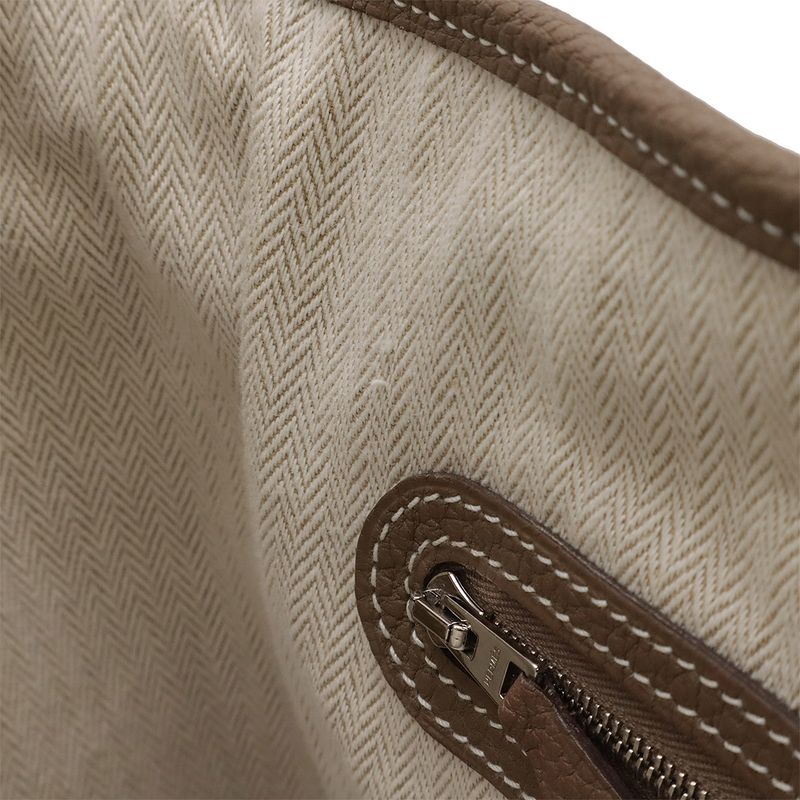 Hermes Garden Party PM Tote Handbag Negonda Leather Etoupe Glazed Silver