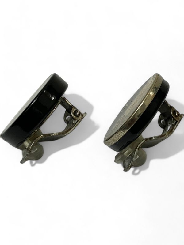 Chanel 00A Bicolor Circle Earrings Ladies Black And Silver