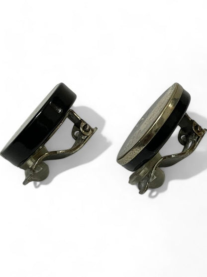 Chanel 00A Bicolor Circle Earrings Ladies Black And Silver