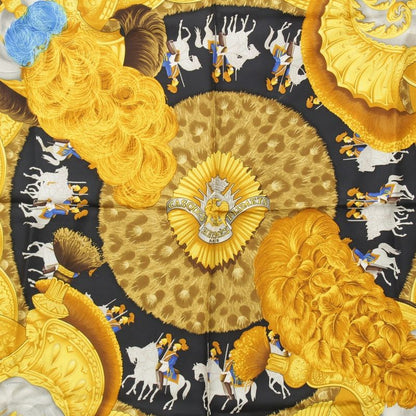 Hermes Carré 90 Casques Et Plumets Faceless Helmet Silk Scarf Horse Gold Black
