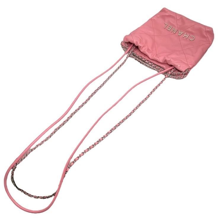 Chanel 22 Mini Handbag Shoulder Bag As3980 Shiny Calfskin Logo Chain Pink