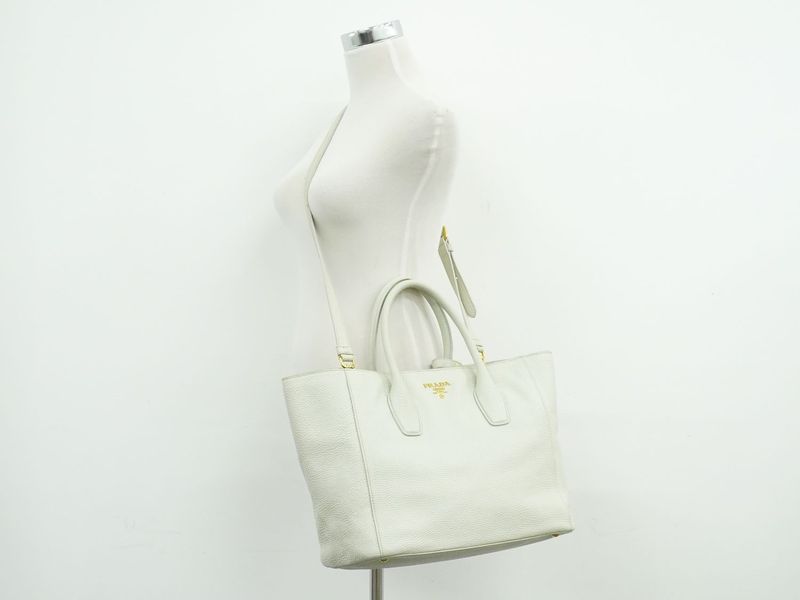 Authentic Prada Leather 2WAY Shoulder Bag Handbag Pochette Ivory Bn2694 Bag