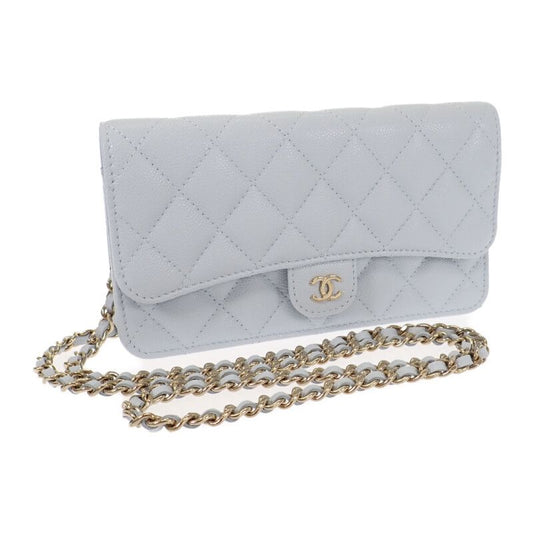 Chanel Flap Phone Case Ap3744 Shoulder Bag Grained Calfskin Light Blue Gold