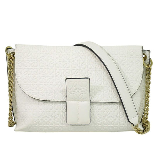 Authentic Loewe Avenue Repeat Anagram Shoulder Bag Pochette Leather White