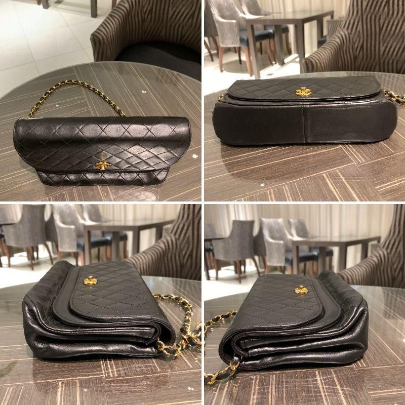 ◎ Authentic Chanel Half Moon Shoulder Bag Lambskin Black