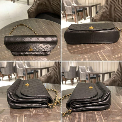 ◎ Authentic Chanel Half Moon Shoulder Bag Lambskin Black