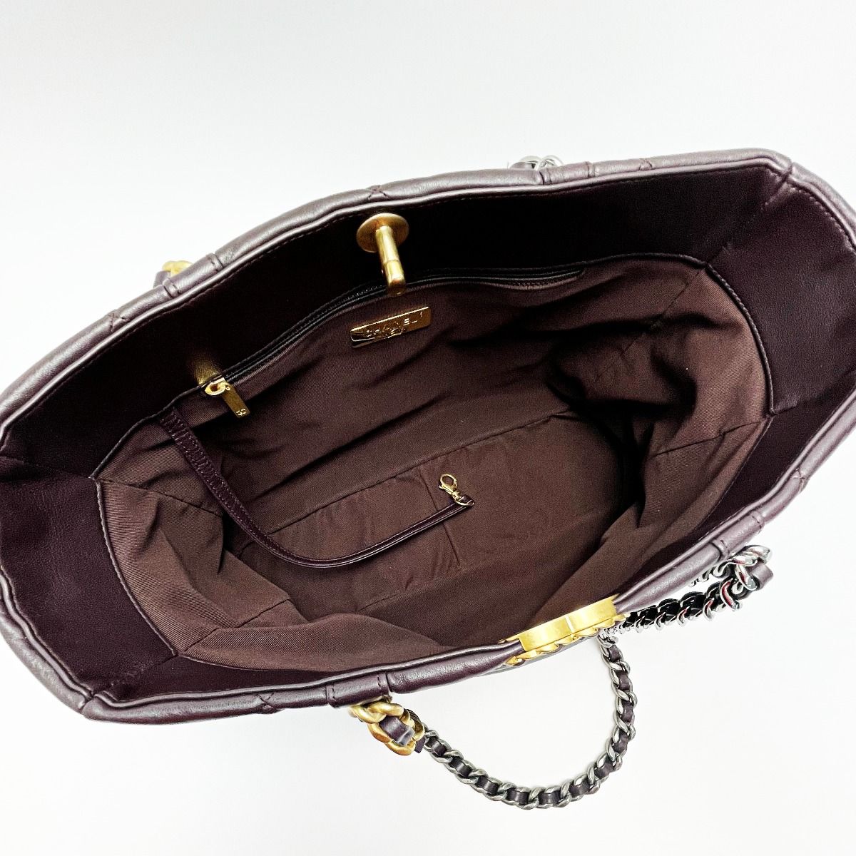 Chanel 19 As3660 Brown Chain Tote Bag Shiny Lambskin Ladies