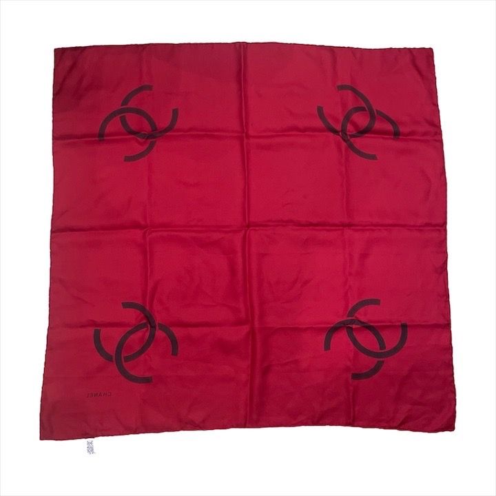 Chanel CC Logo Scarf Large Silk 100% Red