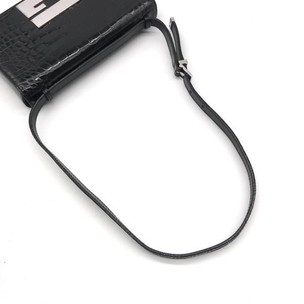 Gucci Croco Center Split Logo Shoulder Bag Black