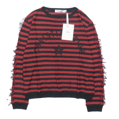 Dior Marinier Logo Border Knit Linen Cashmere Star Red 40 Sweater