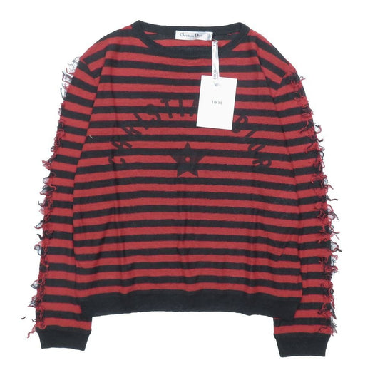 Dior Marinier Logo Border Knit Linen Cashmere Star Red 40 Sweater
