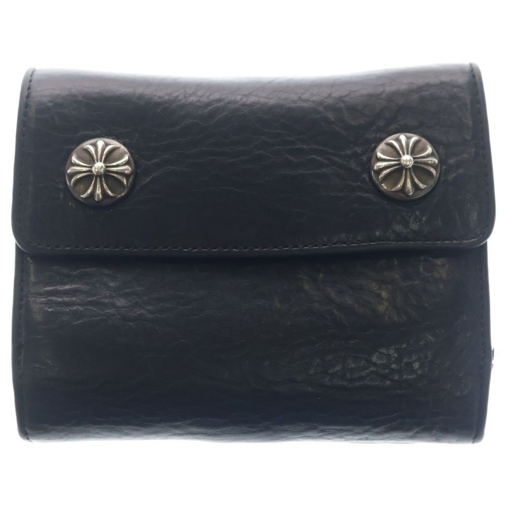 Chrome Hearts Lil Spoon Cross Button Leather Wallet Black Silver