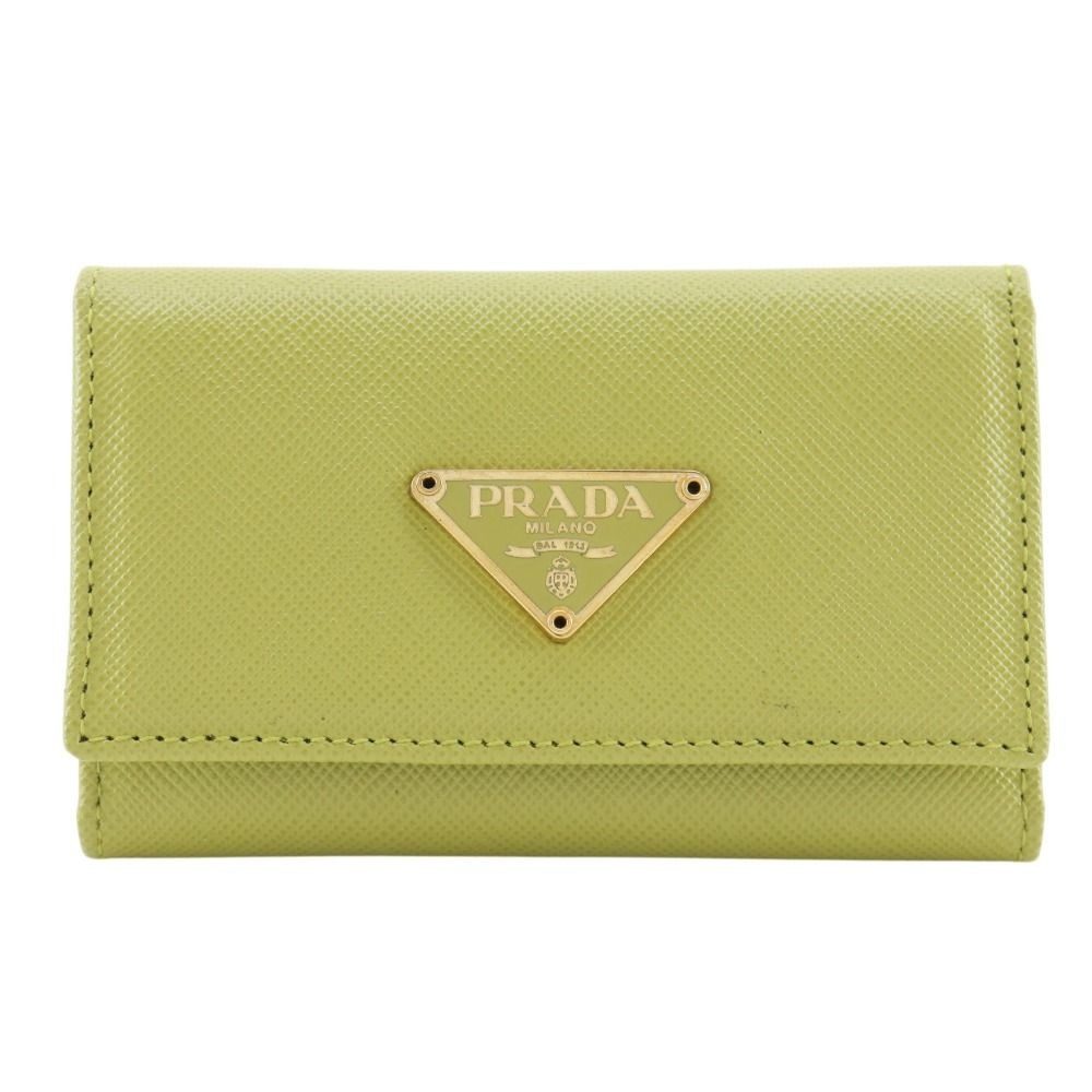 Prada Saffiano 6 Row Triangle Logo Leather Green Key Case Key Holder