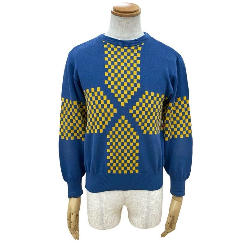 Christian Dior Wool Sweater Knit Top M Size Blue Yellow 08987